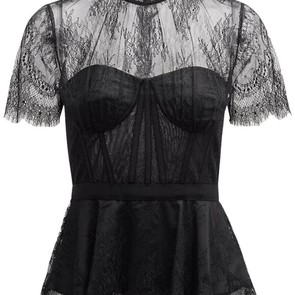 NWT SIMKHAI Kehlani Sheer Lace Short-Sleeve Peplum Bustier Top size XS US 2